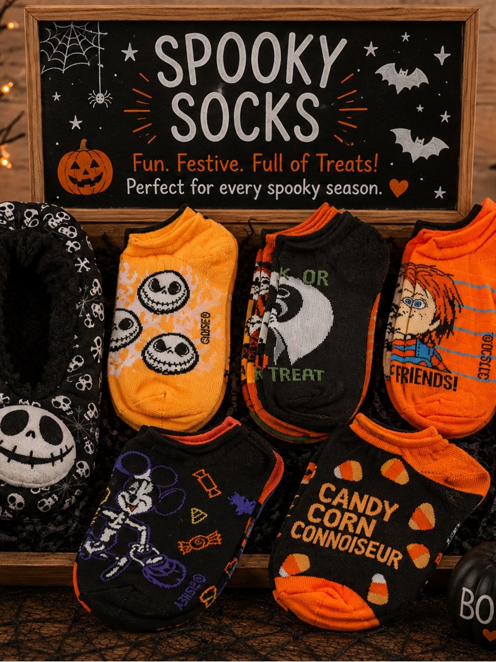 ๐ HalloweenCharacter Socks & Slippers Bundle Disney, Chucky& Jack Skellington ๐ป - Picture 2 of 6